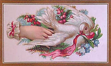 Victorian calling card with hand and white dove