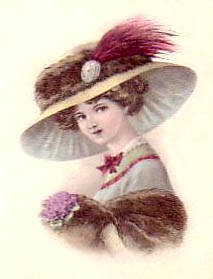 Victorian lady with flowers, muff, stole and hat